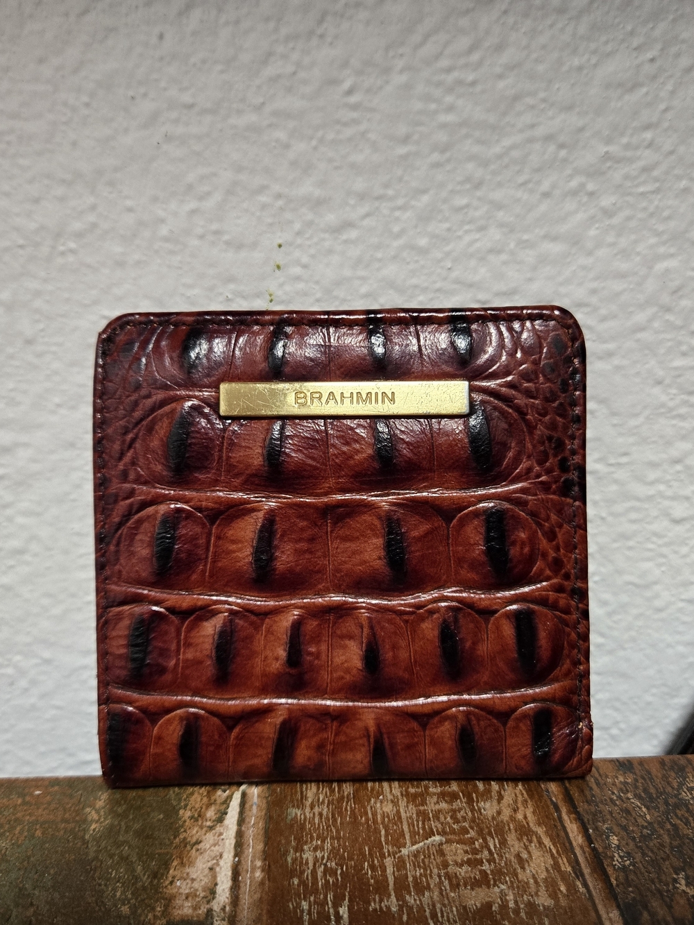 Brahmin Melbourne JANE Small Square Bifold Wallet PECAN Classic Brown EUC